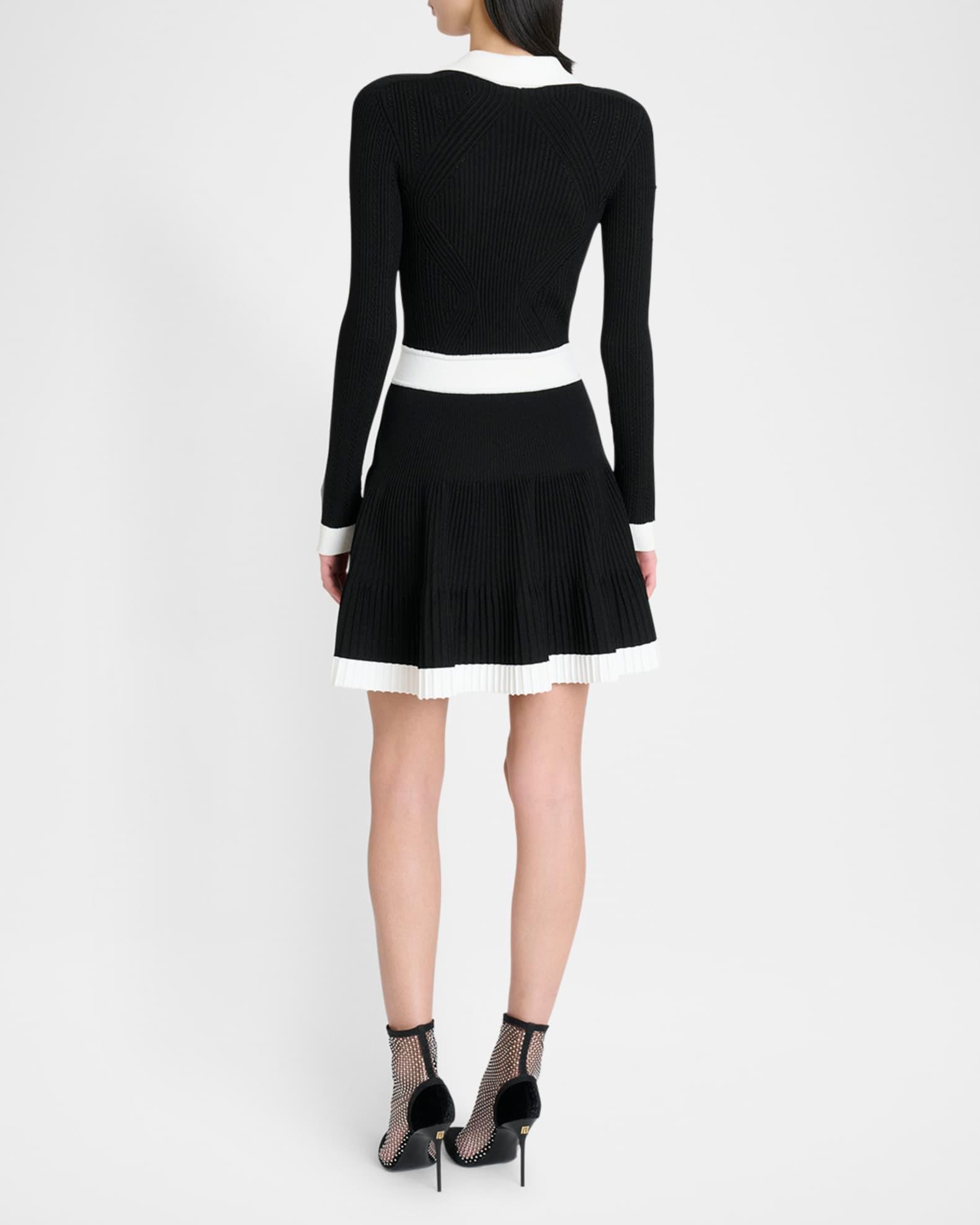 Long-Sleeve V-Neck Flared Knit Dress Product Image