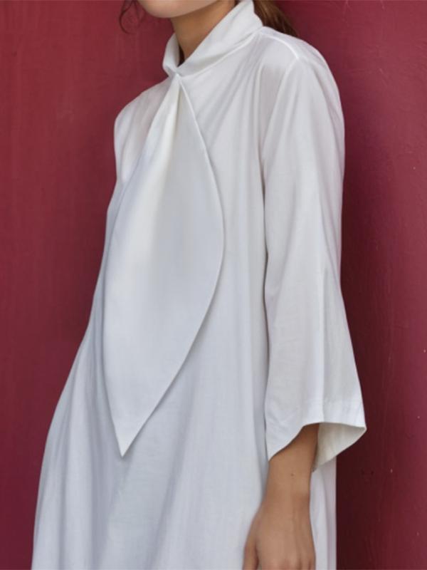 Loose Three-Quarter Sleeves Solid Color Stand Collar Mini Dresses Shirt Dress Product Image