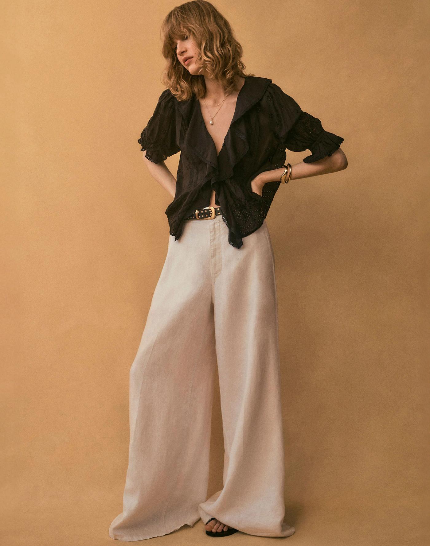 The Zoe Relaxed Wide Pant in 100% Linen Product Image