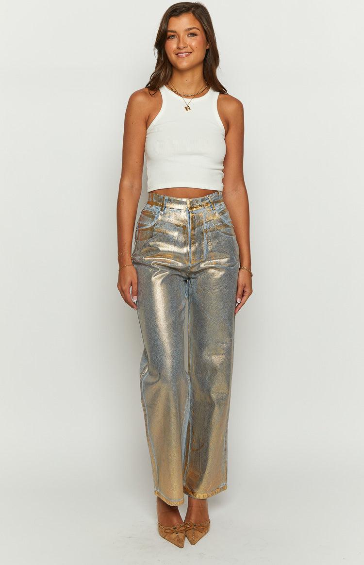 Chrome Cascade Gold Metallic Jeans Product Image