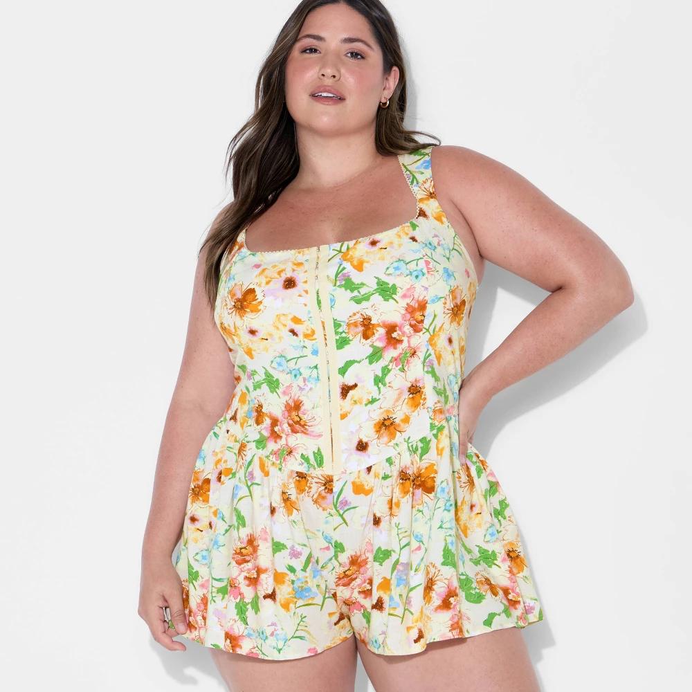 Women's Hook and Eye Romper - Wild Fable™ Pink Floral M Product Image