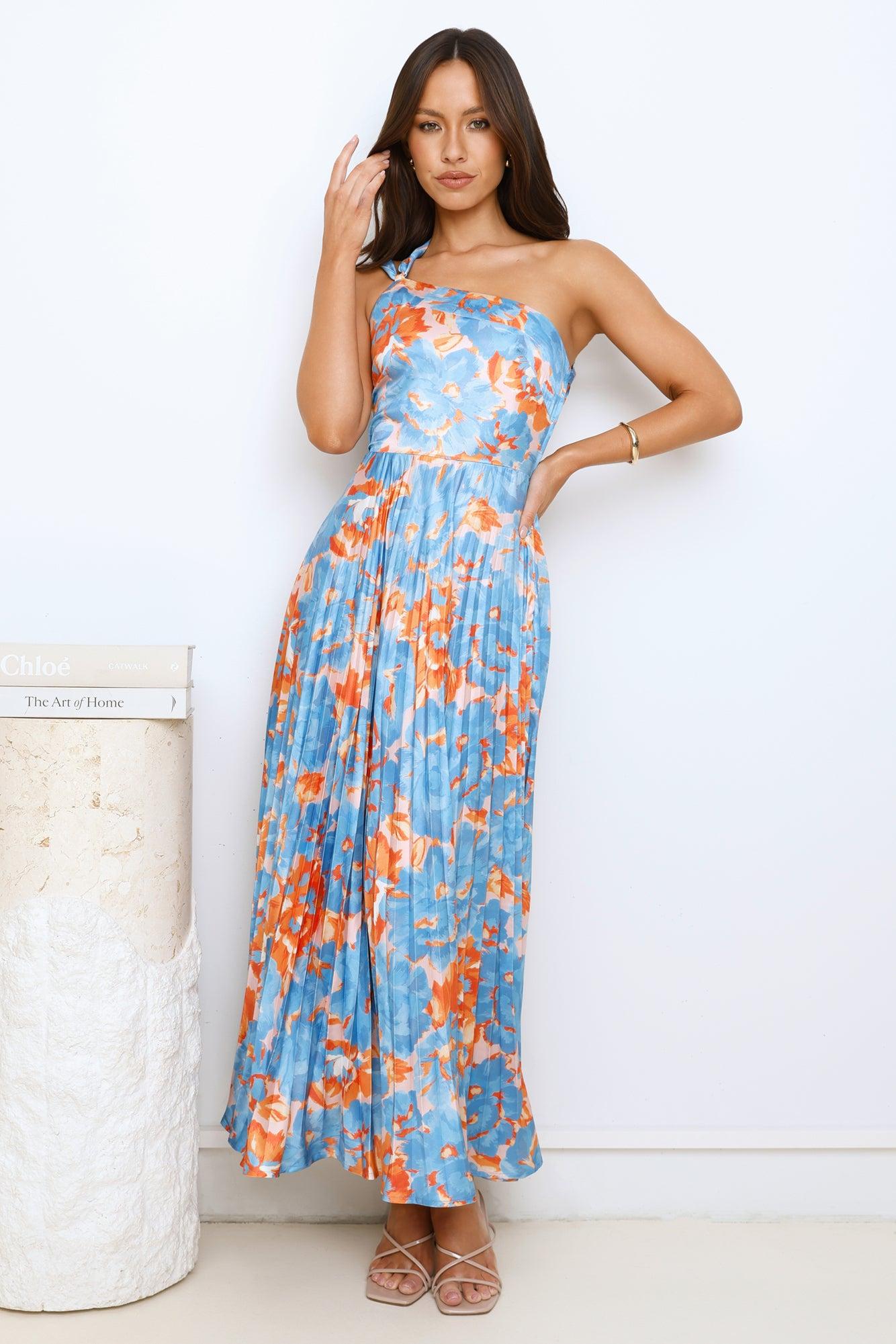 Dressed And Ready One Shoulder Satin Maxi Dress Blue Product Image