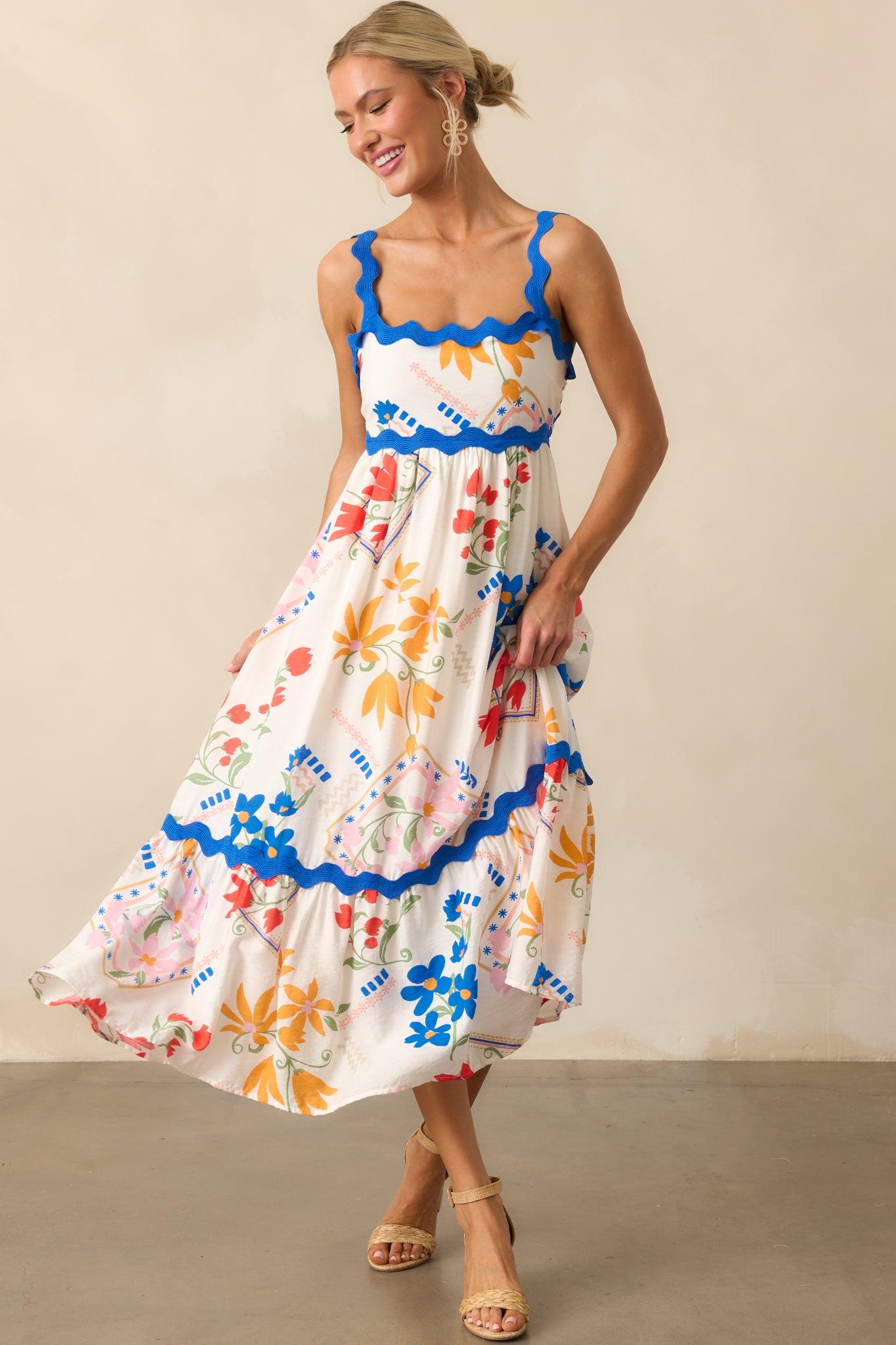 One Day At A Time Ivory Floral Patchwork Maxi Dress Product Image