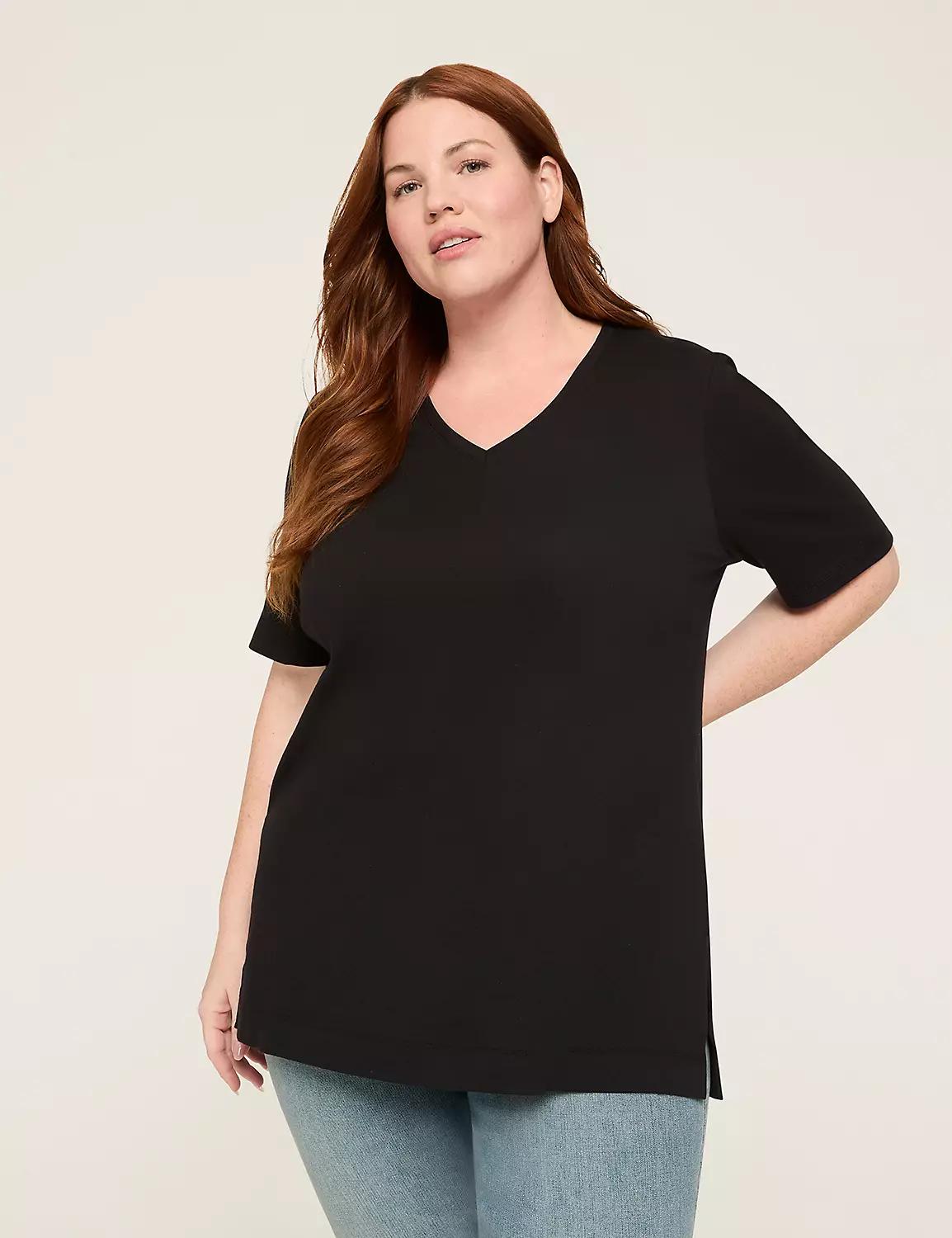 Elbow-Sleeve V-Neck Tunic Tee Product Image
