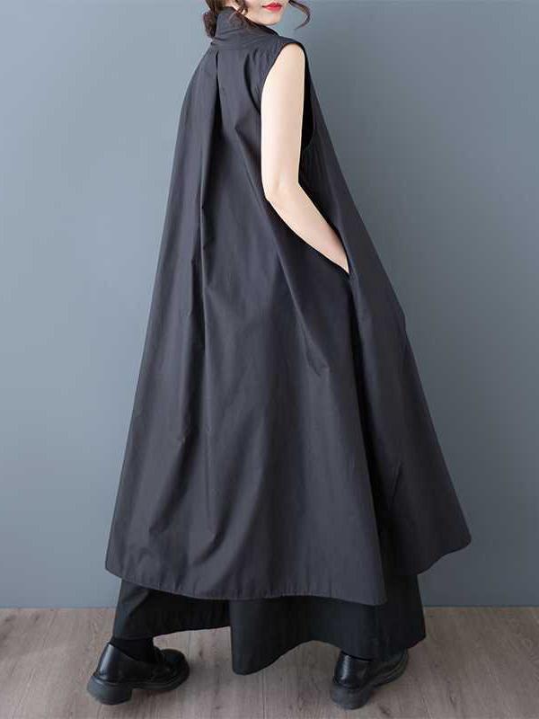 A-Line Loose Pockets Solid Color Tied Zipper V-Neck Midi Dresses Shirt Dress Product Image