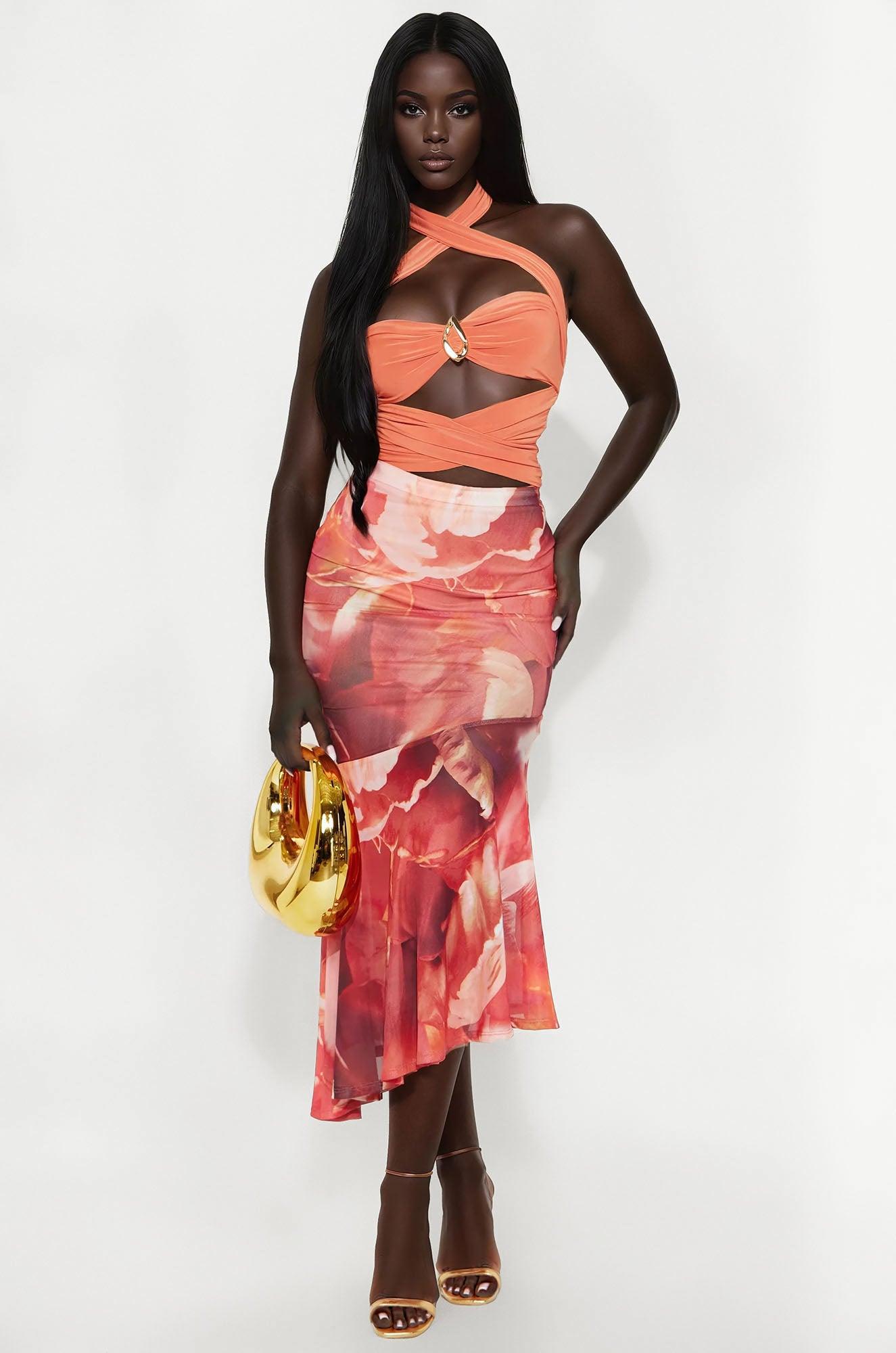 Cross Fire Criss Cross Halter Bodysuit - Rust Female Product Image