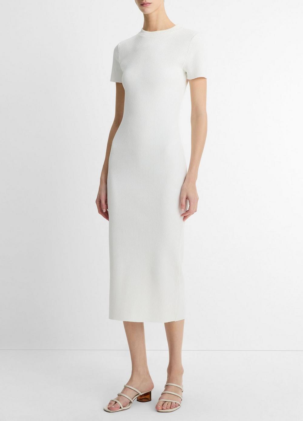 Ribbed Cotton-Blend Crew Neck Dress Product Image