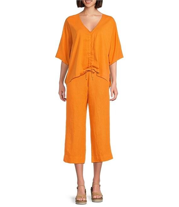 Bryn Walker Ria Jersey V-Neck Short Dolman Sleeve Ruched Tie Front Shirt Product Image