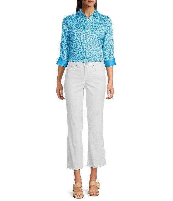 Foxcroft Margie Wrinkle Free Point Collar 3/4 Sleeve Cheetah Print Button Front Shirt Product Image