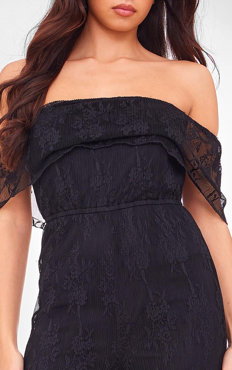 Black Shimmer Floral Lace Bardot Jumpsuit Product Image