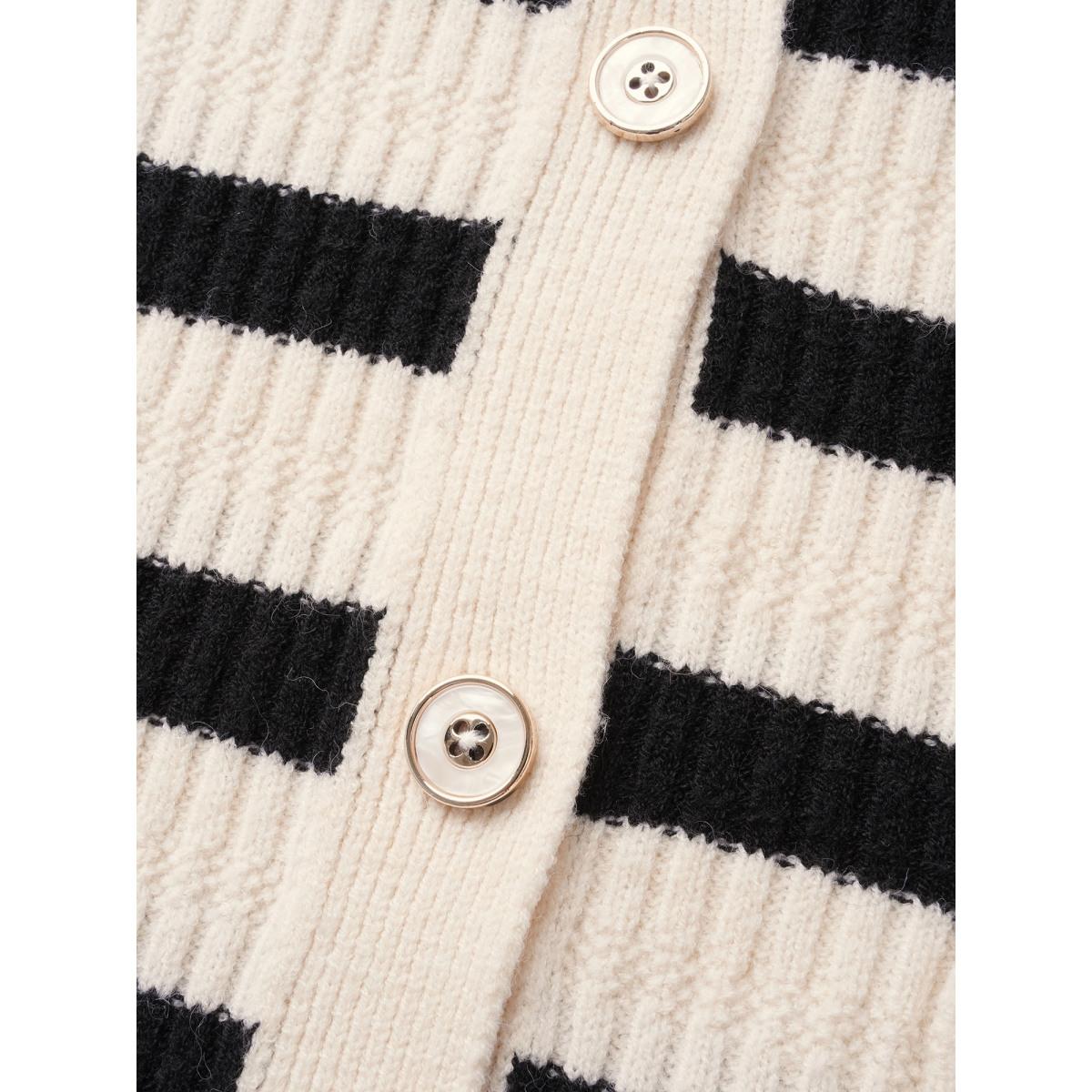 Plus Size Texture Striped Patch Pocket Cardigan Apricot Women Workwear Essentials Loose Long Sleeve Work Cardigans BloomChic 12/L Product Image