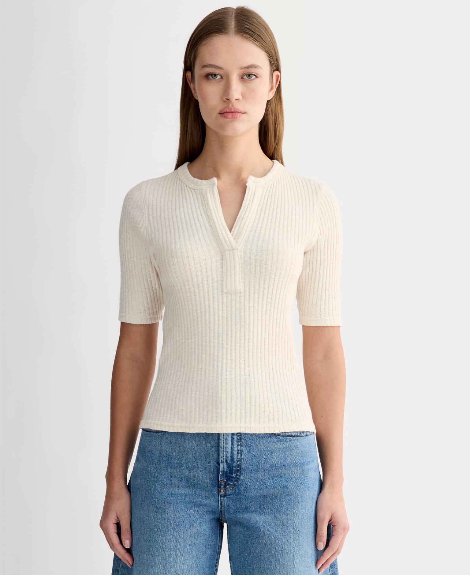 The Rib-Knit Short-Sleeve Henley Product Image