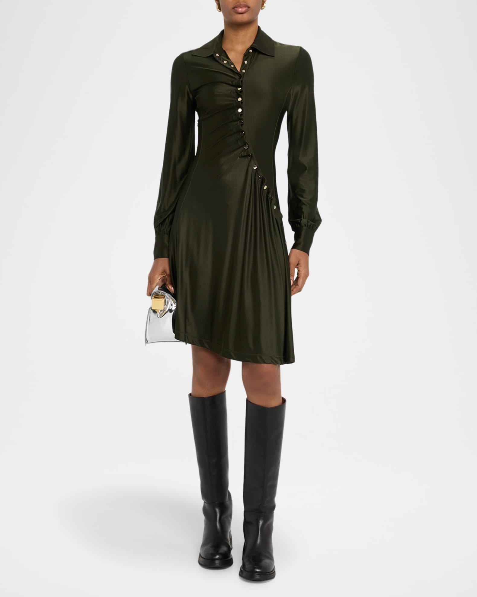 Ruched Button Long-Sleeve Mini Shirtdress Product Image