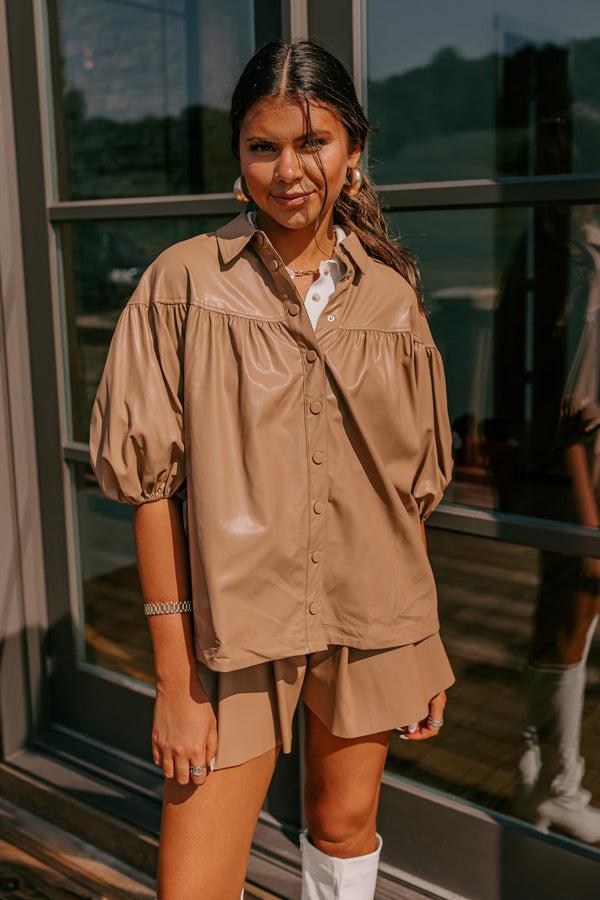 Fate Would Have It Faux Leather Top in Iced Mocha Product Image