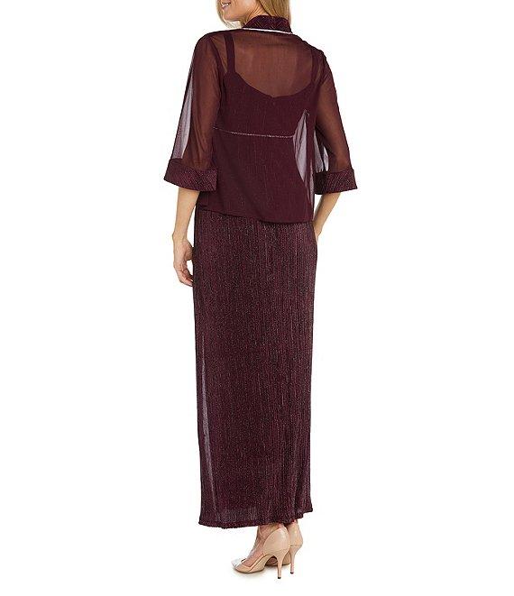 R & M Richards 3/4 Sleeve Crew Neck Front Slit Pleated 2-Piece Jacket Dress Product Image