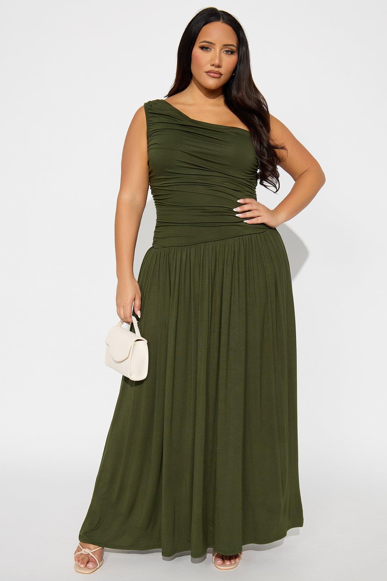 Serene Dreams One Shoulder Maxi Dress - Olive Female Product Image
