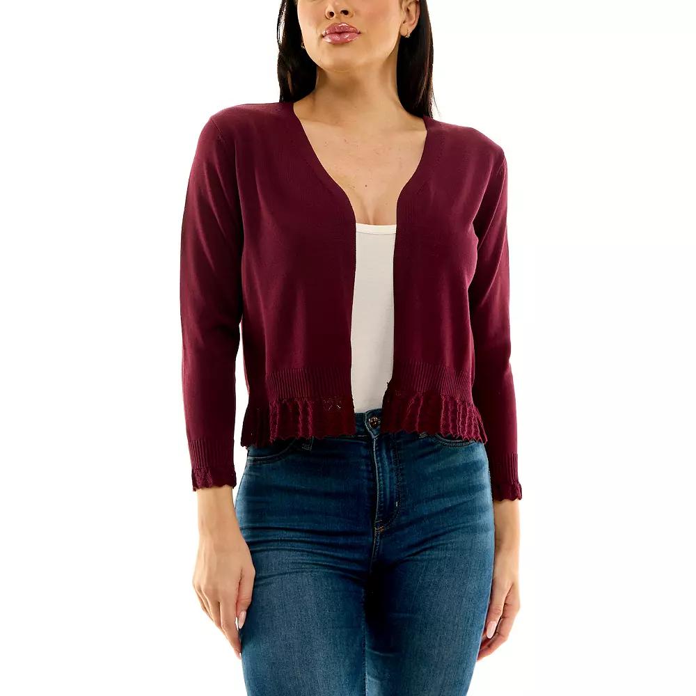 Women's Nina Leonard Pointelle-Trim Bolero, Size: Medium, Deep Red Product Image