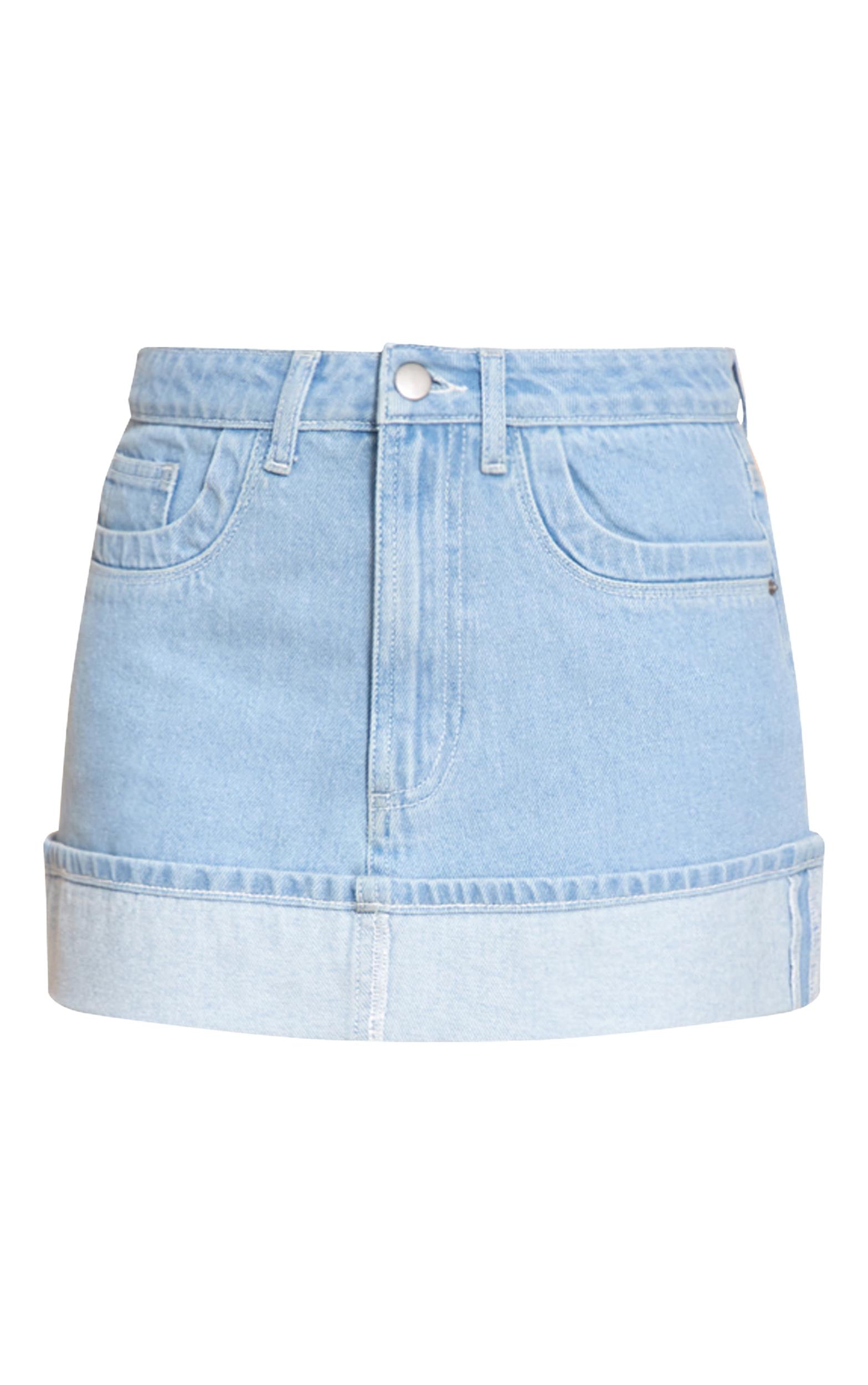 Light Blue Turn Up Denim Mini Skirt Product Image