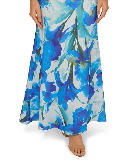 Adrianna Papell Scuba Floral Print One-Shoulder Neck Sleeveless Bow Detail Mermaid Gown Product Image