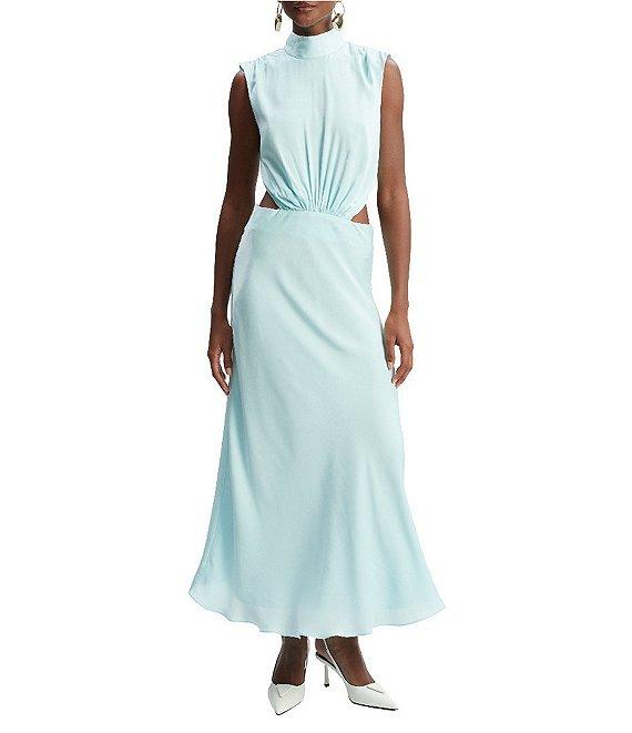 Bardot Delphine Mock Neck Sleeveless Cutout Open Back Sheath Maxi Dress Product Image