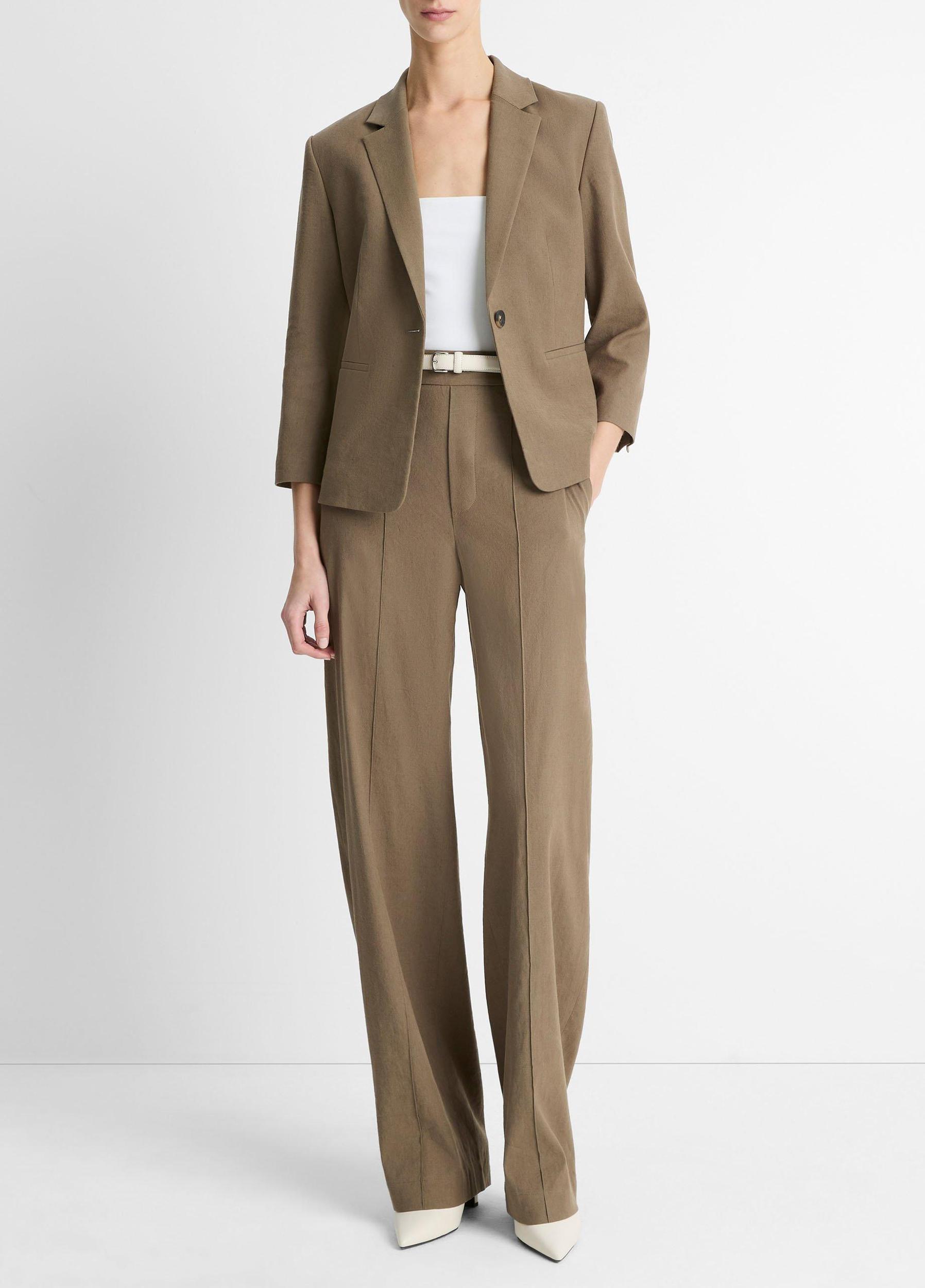 Linen-Blend Shrunken Blazer Product Image