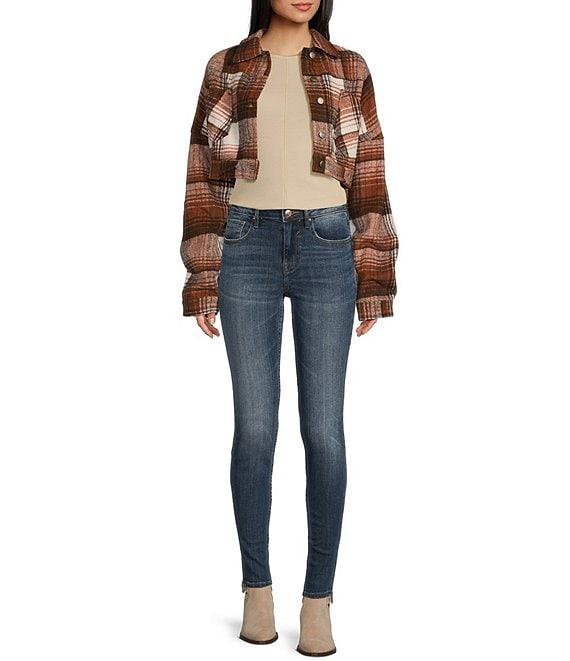 Double Zero Long Sleeve Plaid Cropped Jacket Product Image