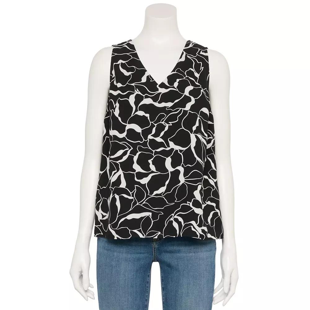 Women's Nine West Adaptive V-Neck Shell Tank Top, Size: Large, Black Glass Floral Product Image