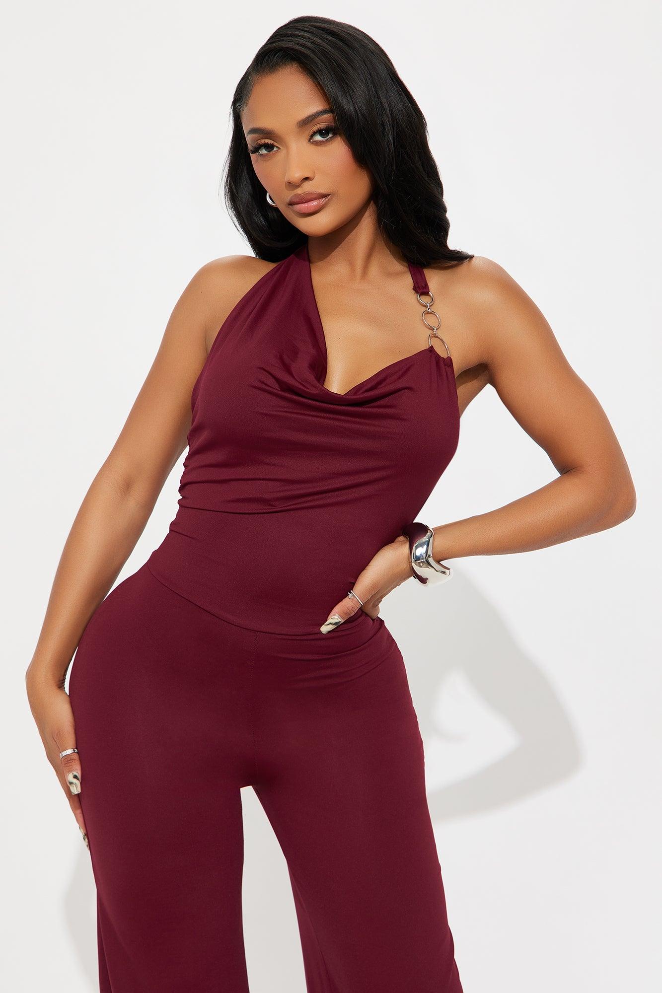 Bring It Back Jumpsuit - Burgundy Female Product Image