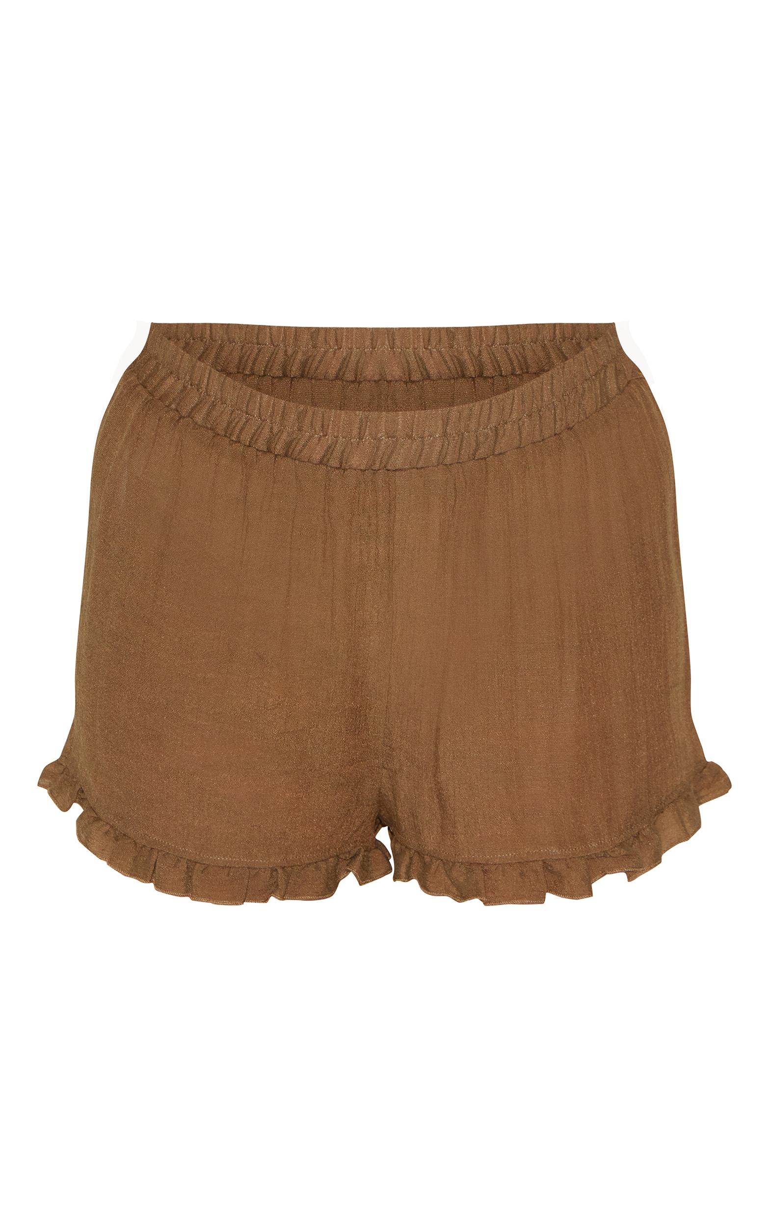 Plus Chocolate Frill Edge Textured Shorts Product Image