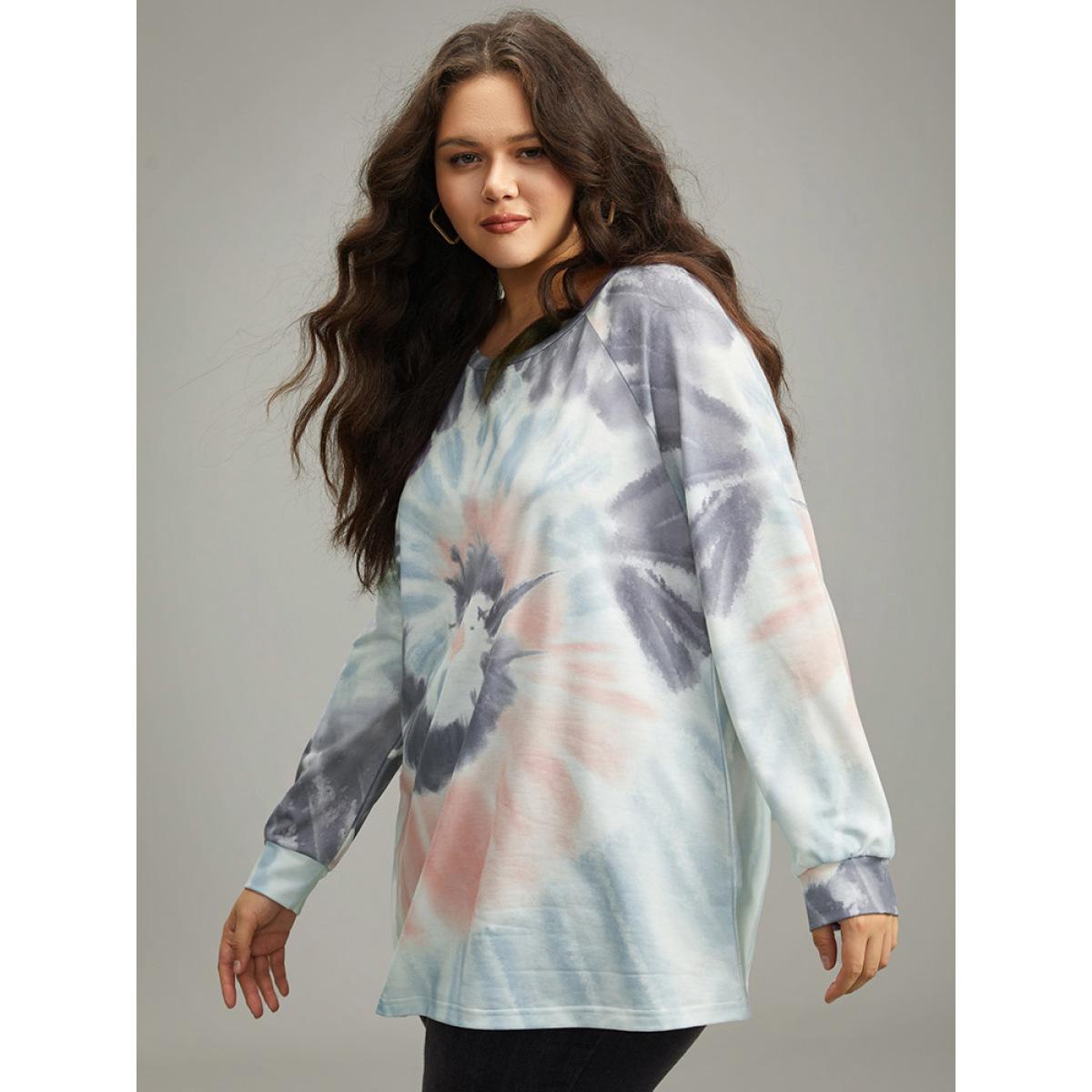 Plus Size Tie Dye Round Neck Sweatshirt Women Multicolor Casual Tie Dye Round Neck Dailywear Sweatshirts BloomChic 26/4X Product Image