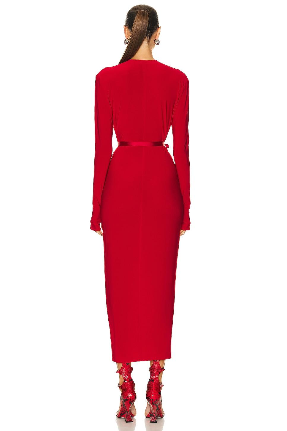 Long Sleeve Deep V Neck Center Front Slit Gown Product Image