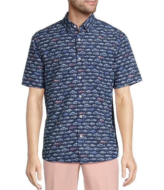 Roundtree & Yorke Performance The Charter Vented Short Sleeve Fish Print Fishing Sport Shirt Product Image