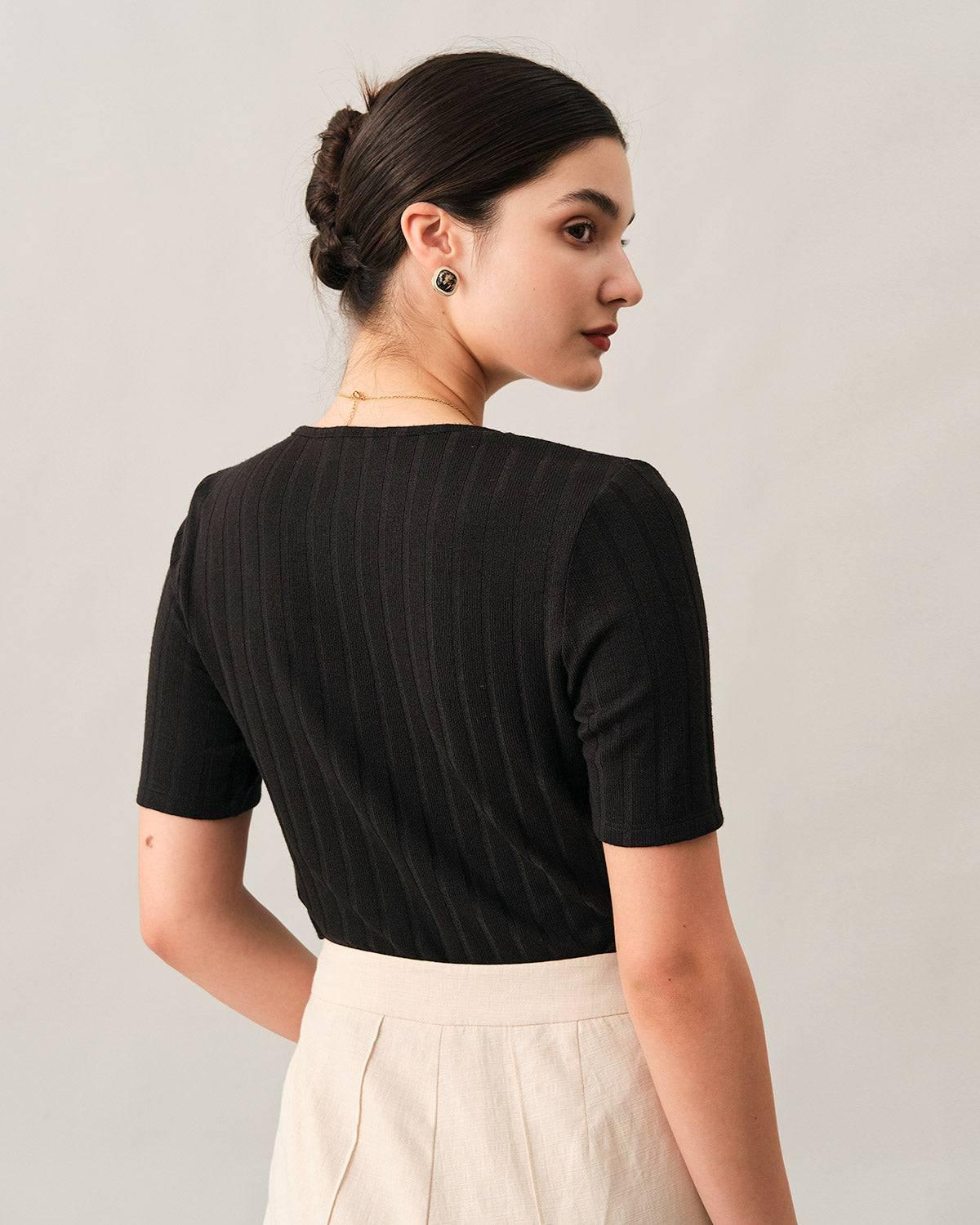 The Ribbed Lace Trim Tee Female Product Image