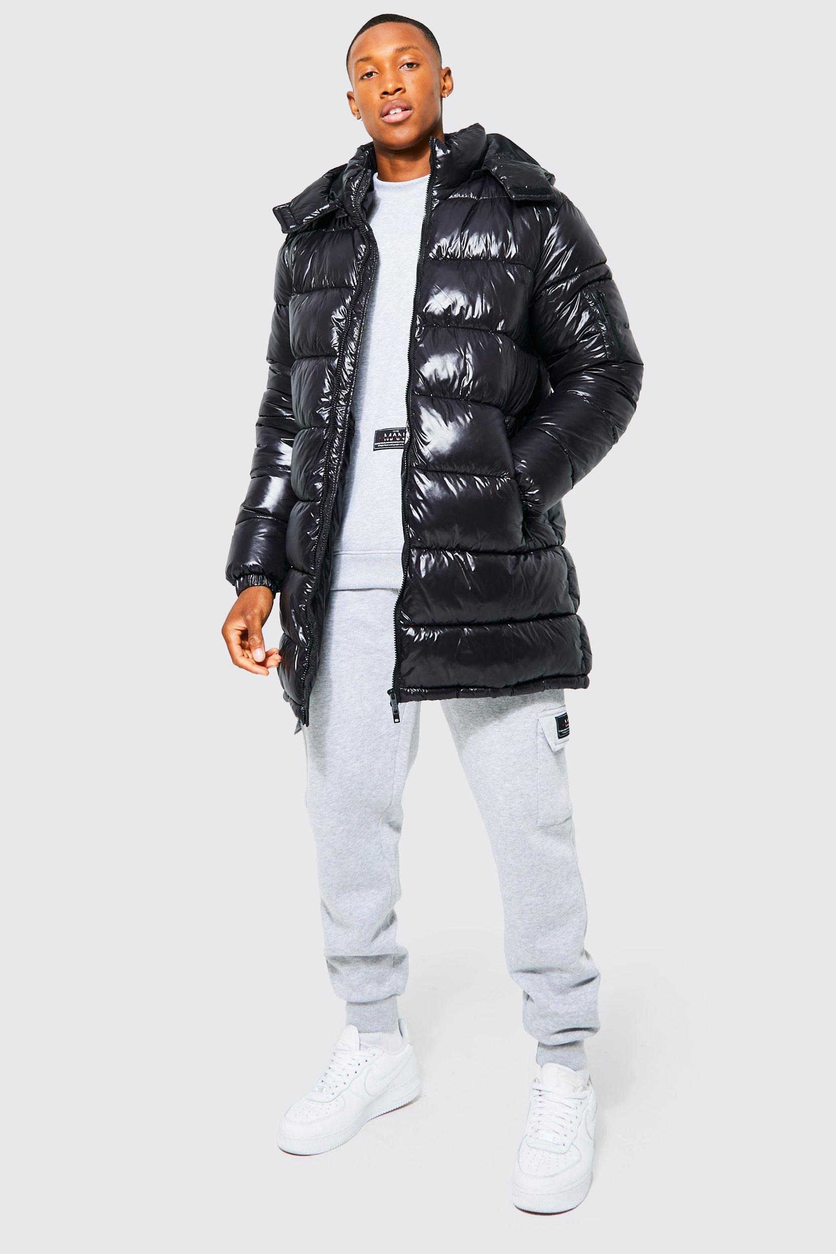 High Shine Hooded Longline Parka | boohooMAN USA Product Image