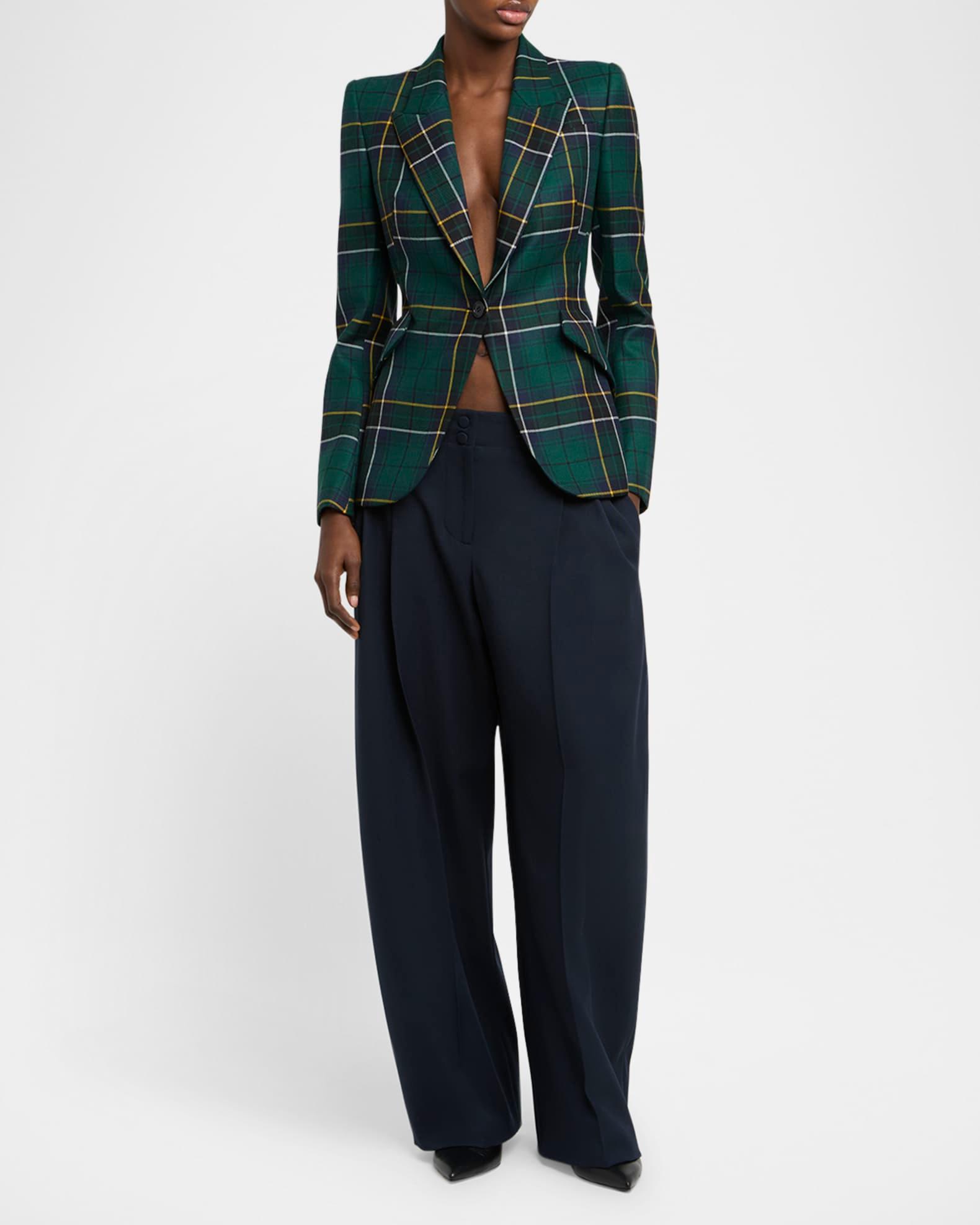 Tartan Single-Breasted Blazer Jacket Product Image