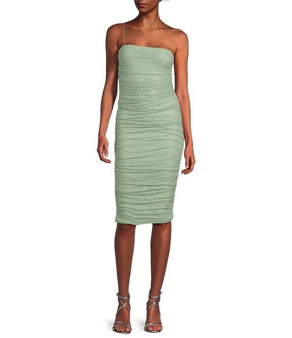 B. Darlin Glitter Mesh Bungee Strap Square Neck Shirred Dress Product Image