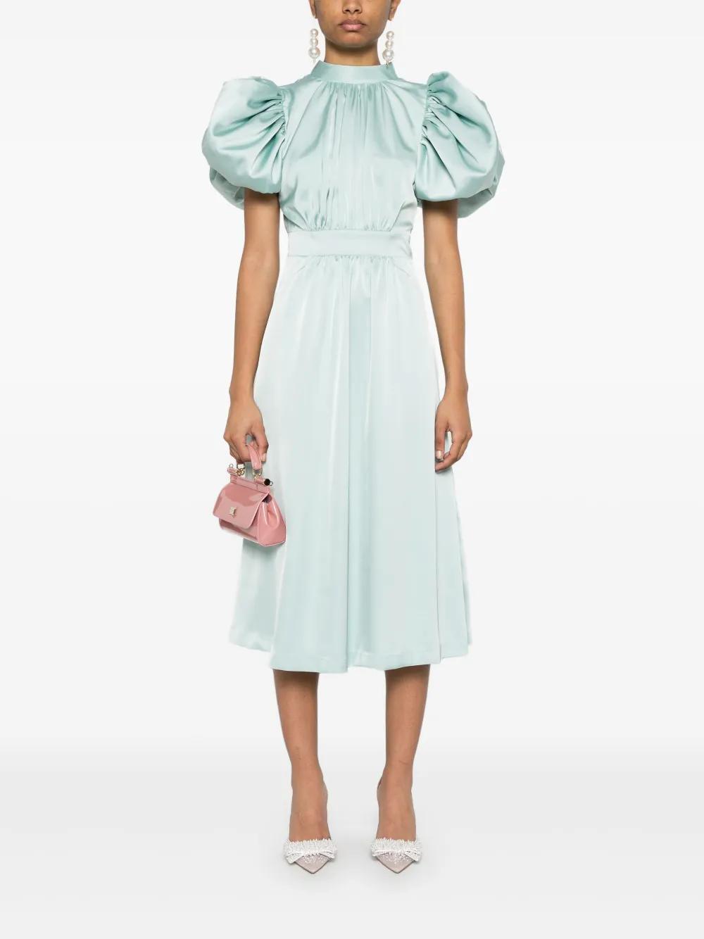puff-sleeve satin midi dress Product Image