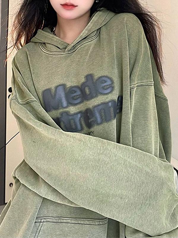 Distressed Letter Print Oversized Hoodie Product Image