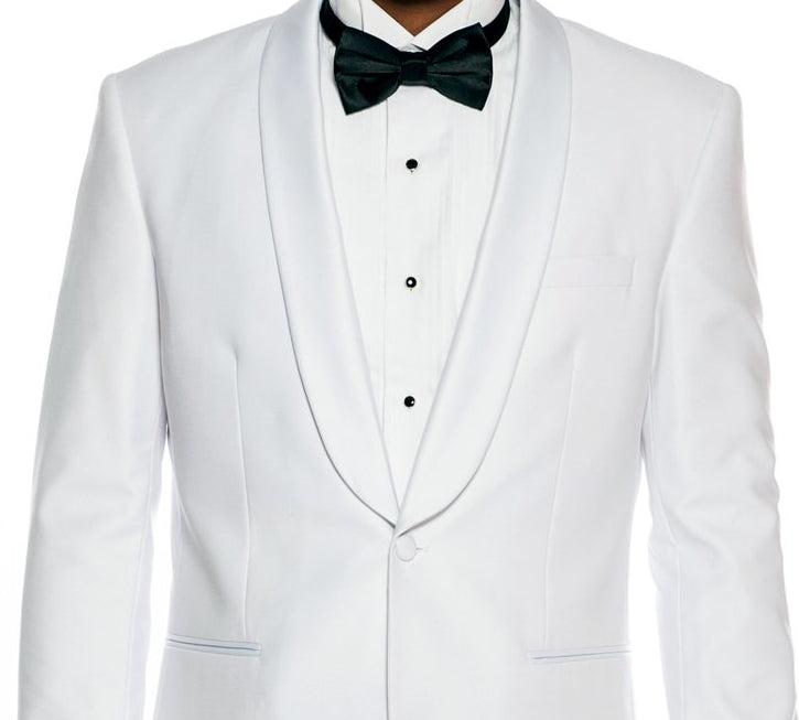 White Slim Fit 2 Piece Tuxedo With Satin Shawl Lapel Product Image