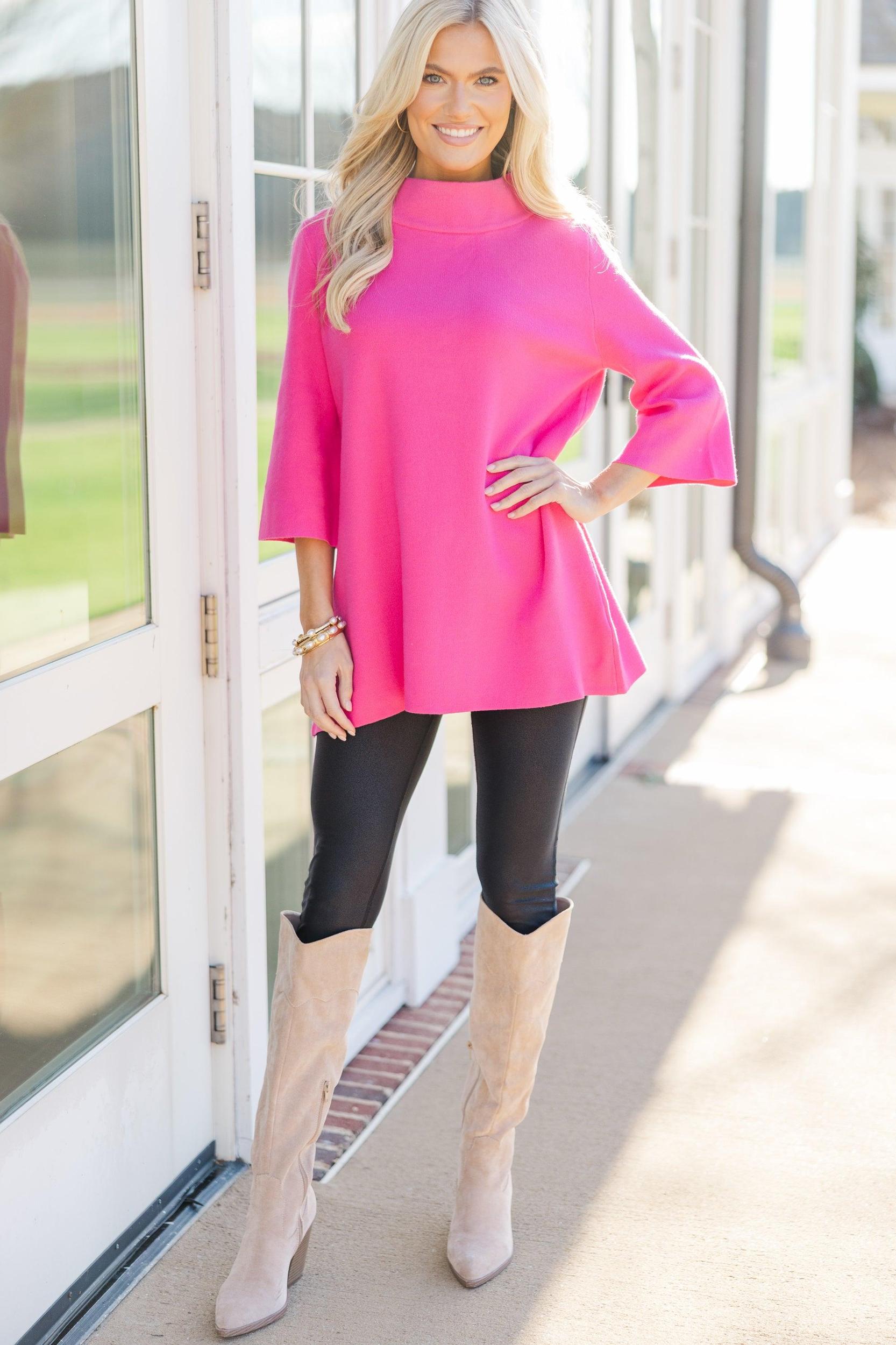 With Ease Fuchsia Pink Mock Neck Sweater Tunic Female Product Image