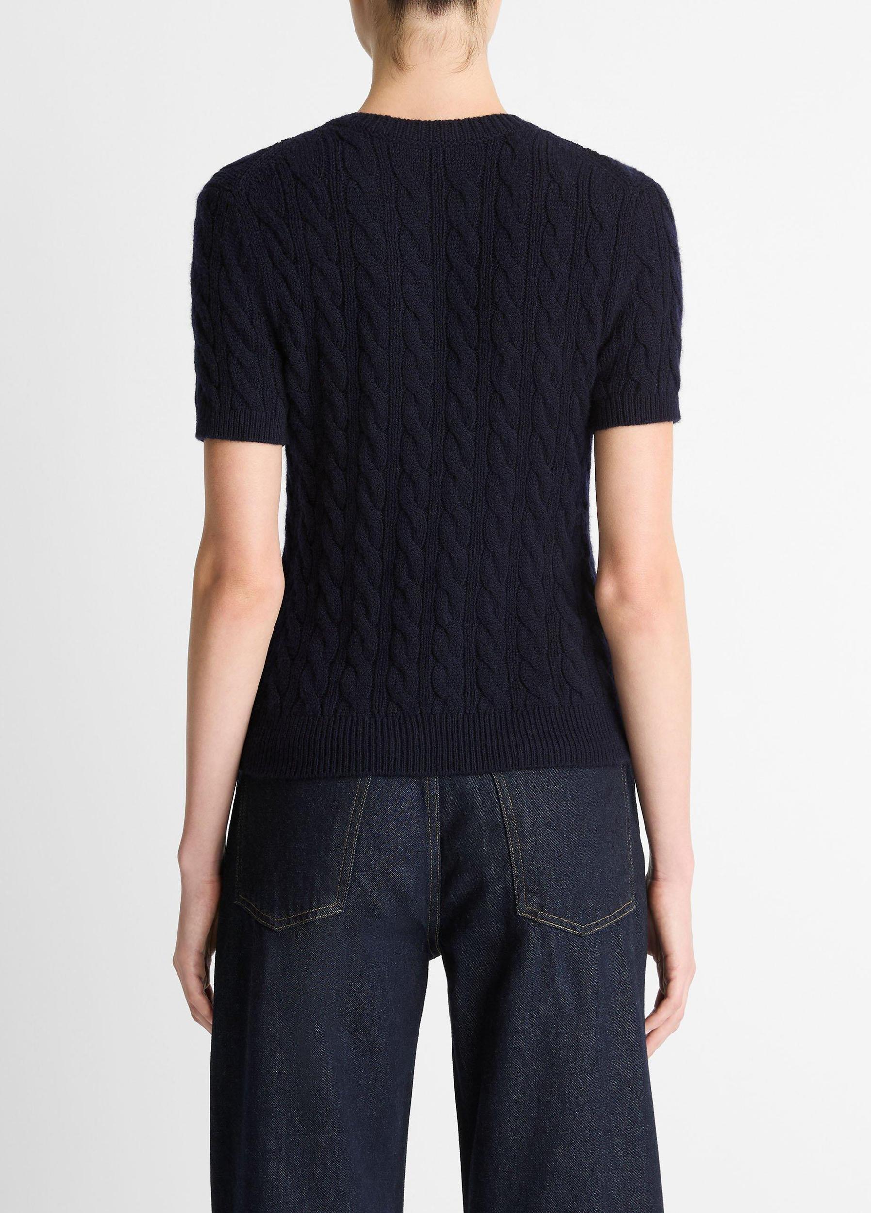 Cable-Knit Wool & Cashmere-Blend Short-Sleeve Sweater Product Image
