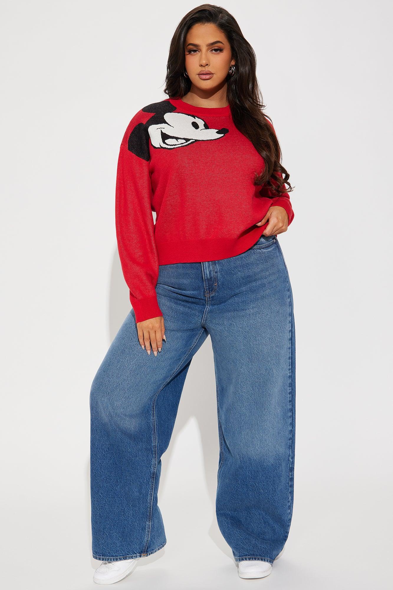 Vintage Mickey Mouse Cropped Sweater - Red/combo Product Image