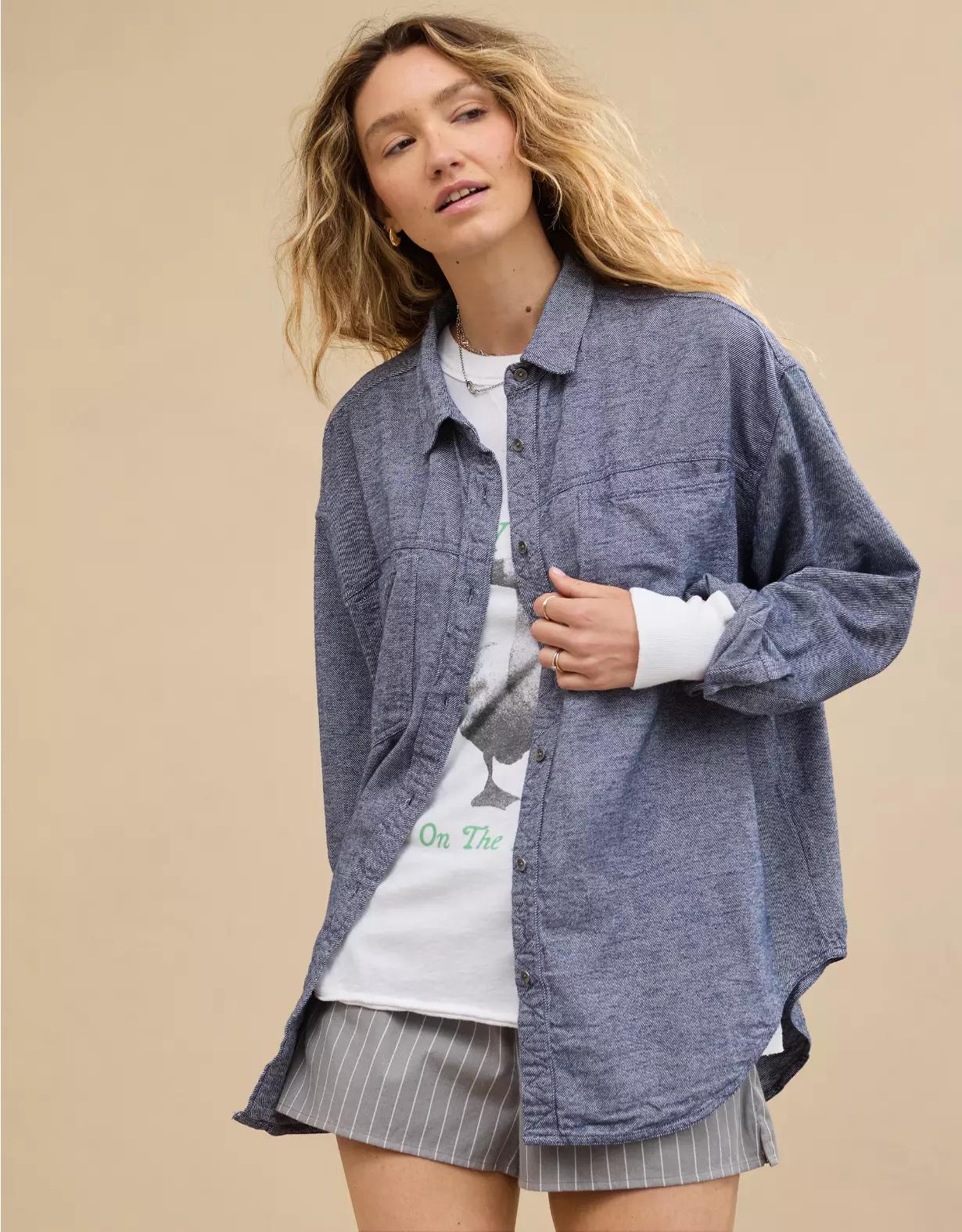 Aerie Anytime Fave Twill Shirt Product Image
