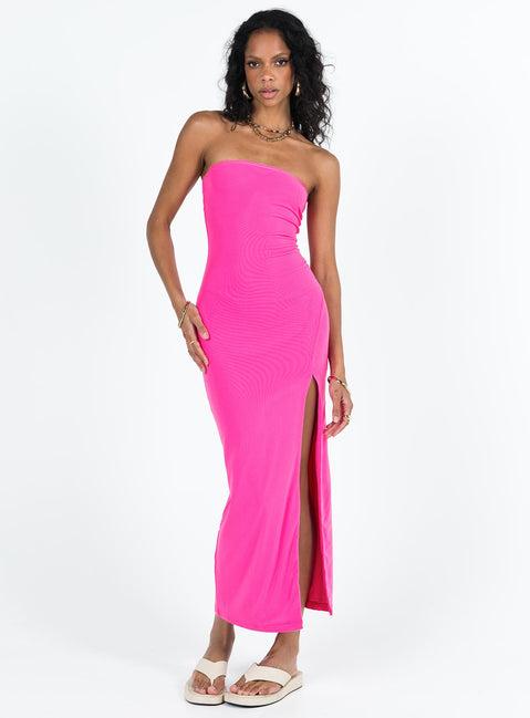 Panama Strapless Maxi Dress Hot Pink Product Image