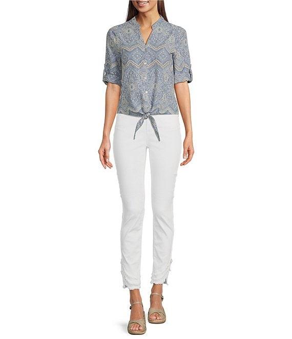 Charlie B. Eyelet Embroidered V-Neck 3/4 Sleeve Blouse Product Image