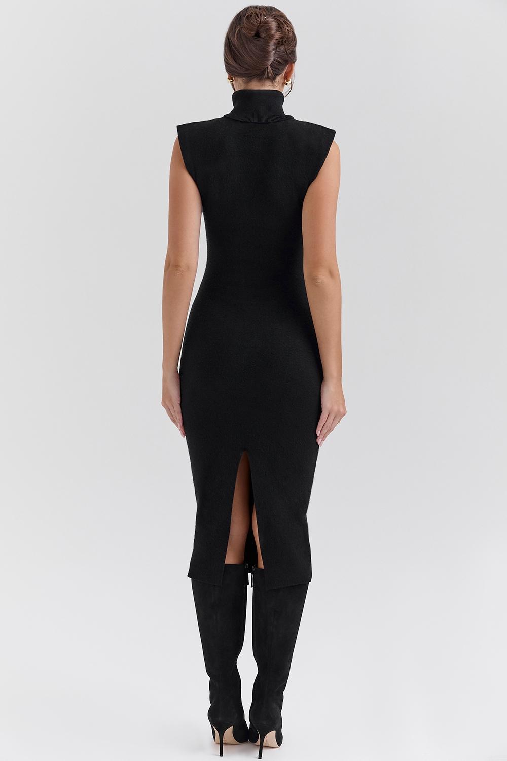 Gaia  black cashmere blend turtle neck midi dress Product Image
