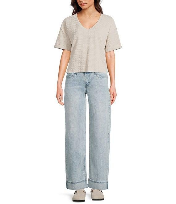 Moa Moa Striped V-Neck Short Sleeve Cropped Top Product Image