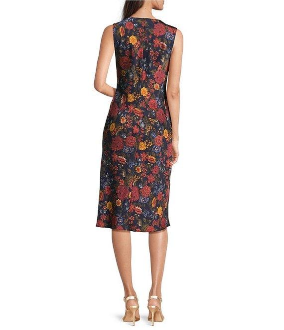 Lauren Ralph Lauren Satin Charmeuse Floral Print Sleeveless Cocktail Dress Product Image