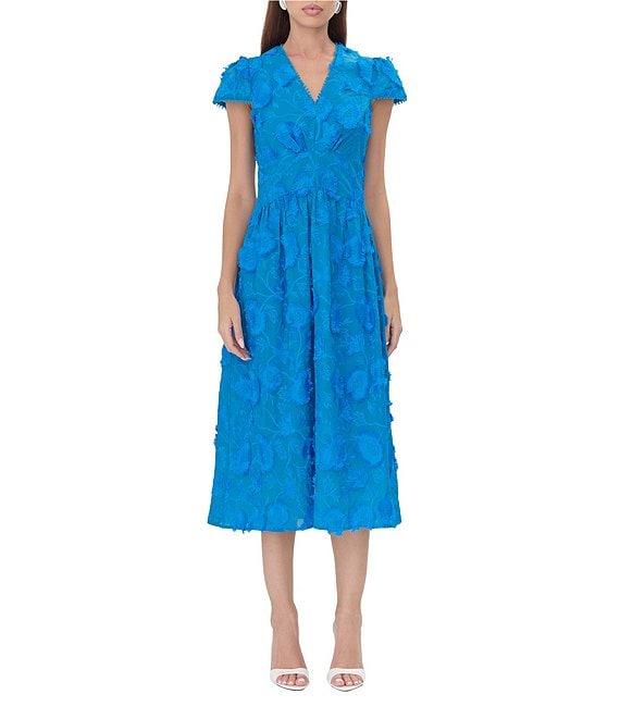Adelyn Rae Embroidered V Neck Short Sleeve A-Line Midi Dress Product Image