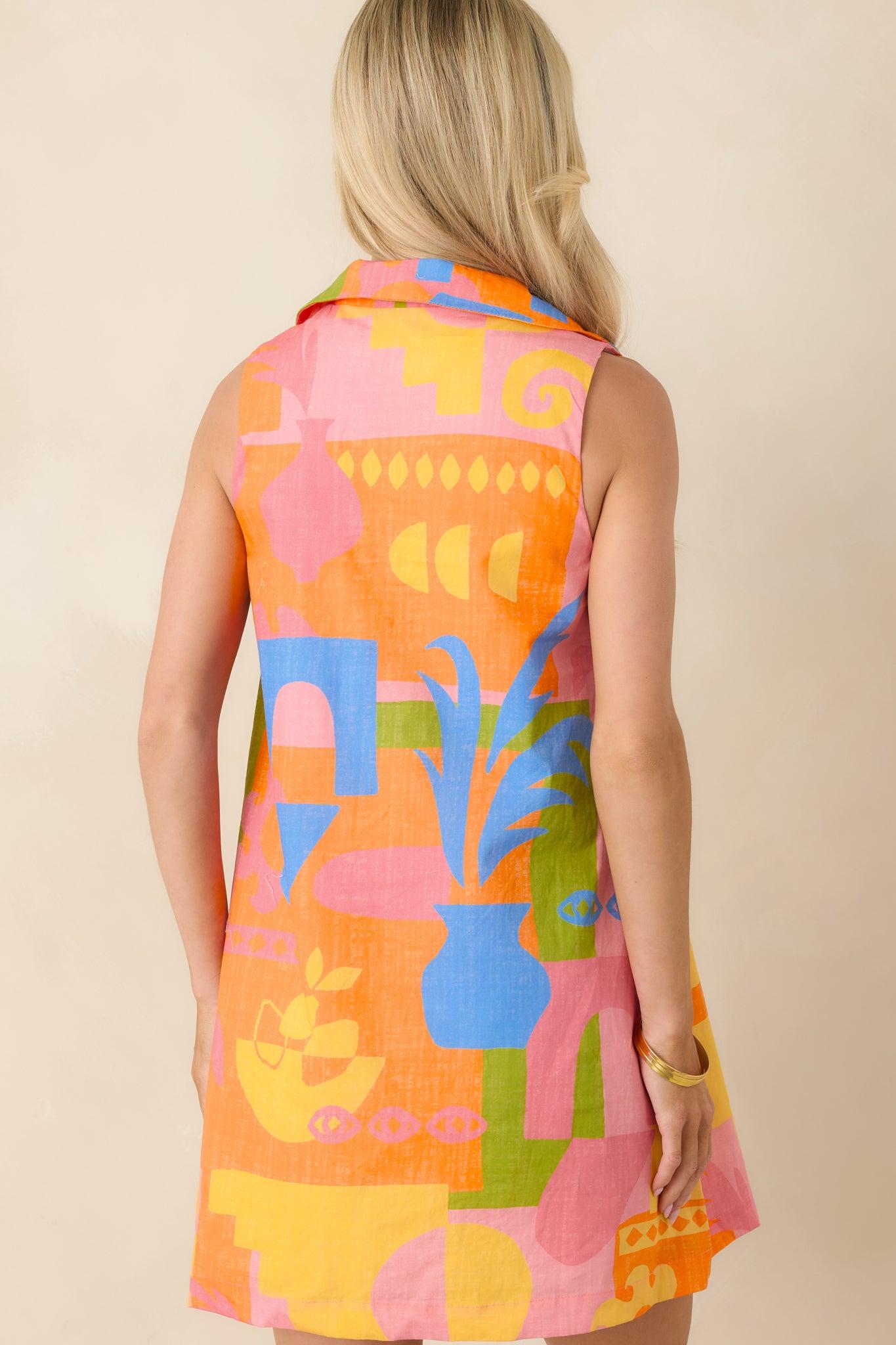 Paradisa Tybee Orange Multi Cotton Abstract Print Mini Dress Product Image